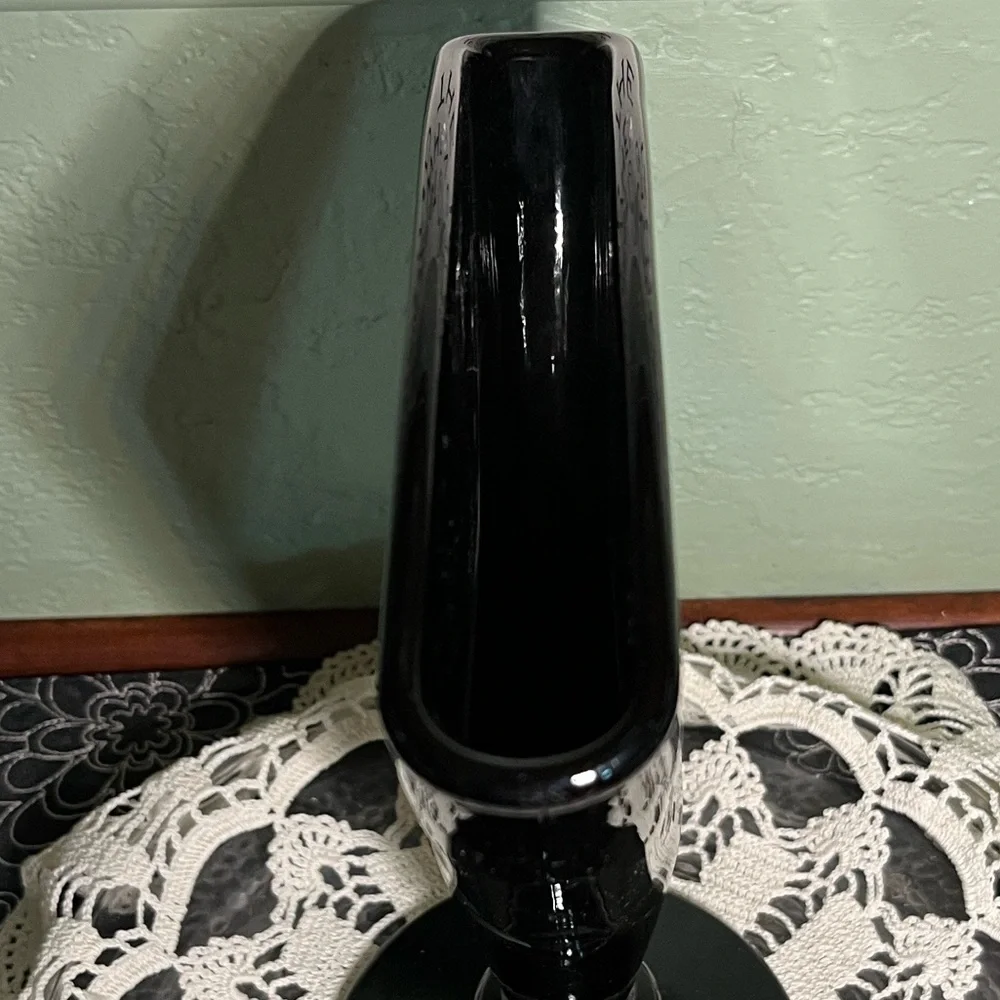 Vintage Fenton Black Amethyst Fan Vase – Hand Painted & Signed